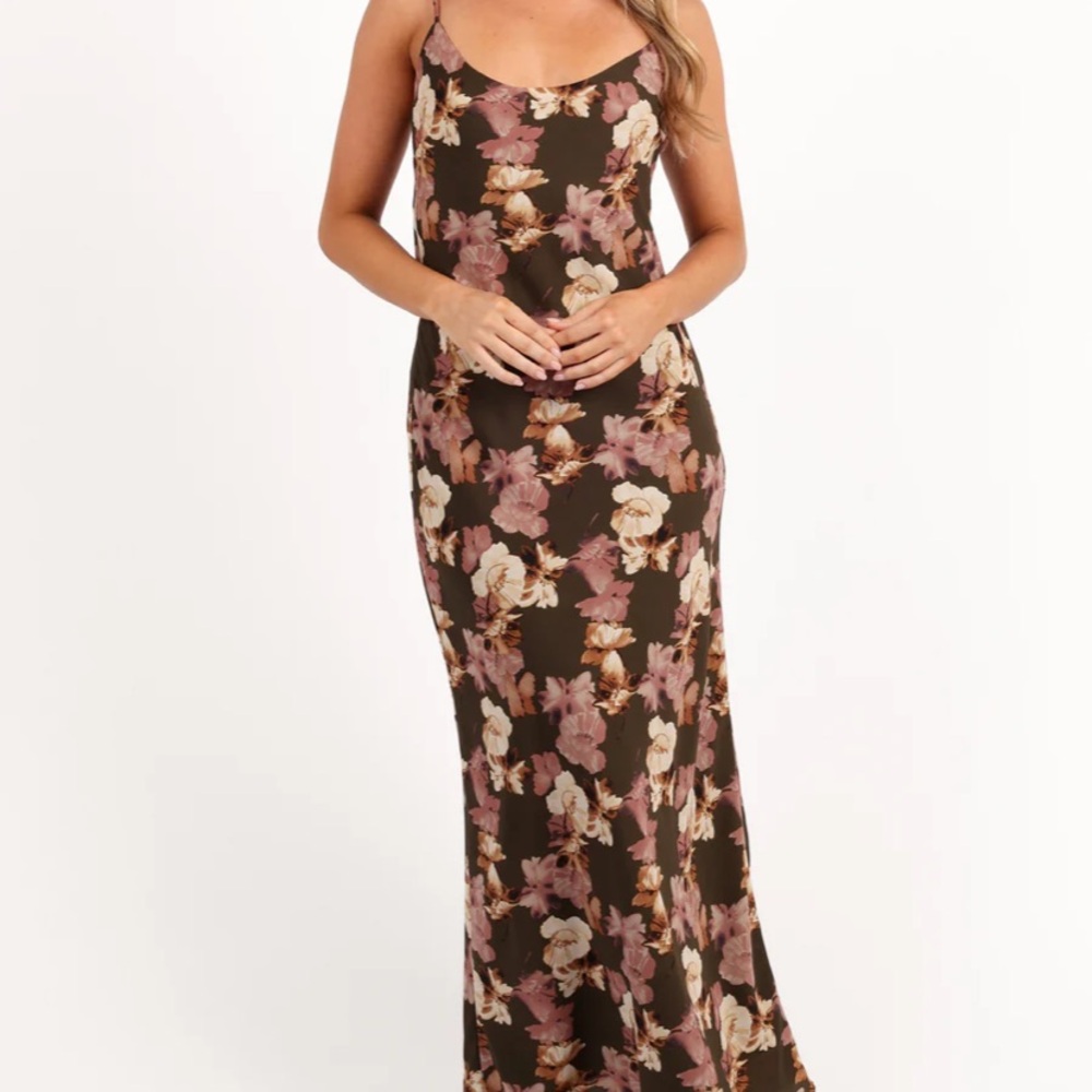 Petal & Pup Brown Tan Slip Maxi Dress Spaghetti Strap Jamie Olive